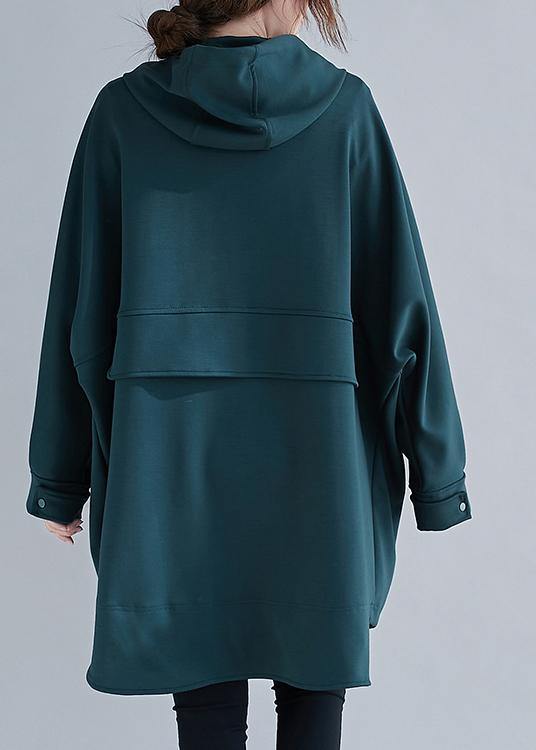 Italian Blackish Green Long Coats Photography Hooded Zippered Outwears