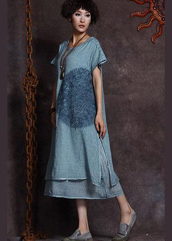 Italian Blue Linen Robes Layered Love Summer Dress