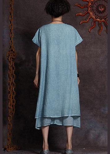 Italian Blue Linen Robes Layered Love Summer Dress