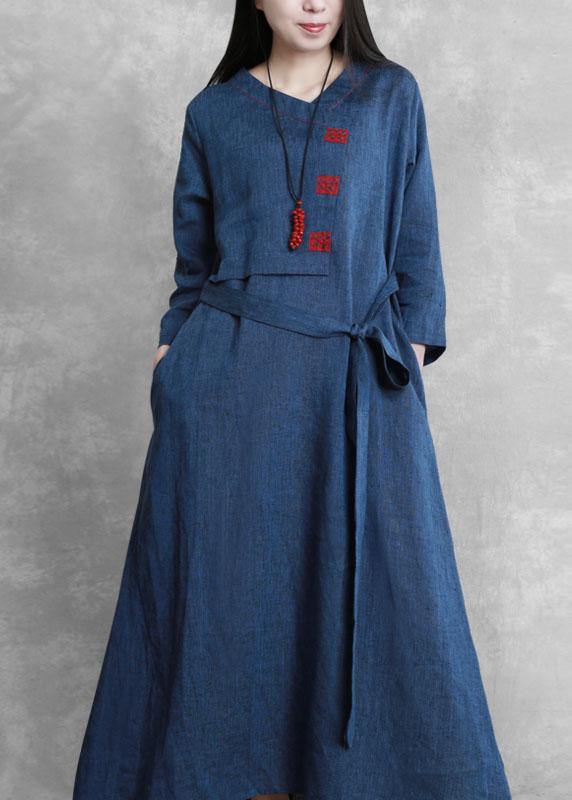 Italian Blue Fine Box Coat Fabrics O Neck Tie Waist Jackets