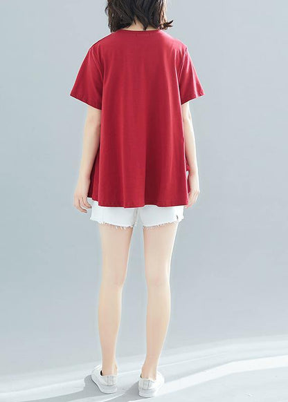 Italian Burgundy Cotton Clothes for Fitted Sewing O Neck Patchwork Art Summer Tops