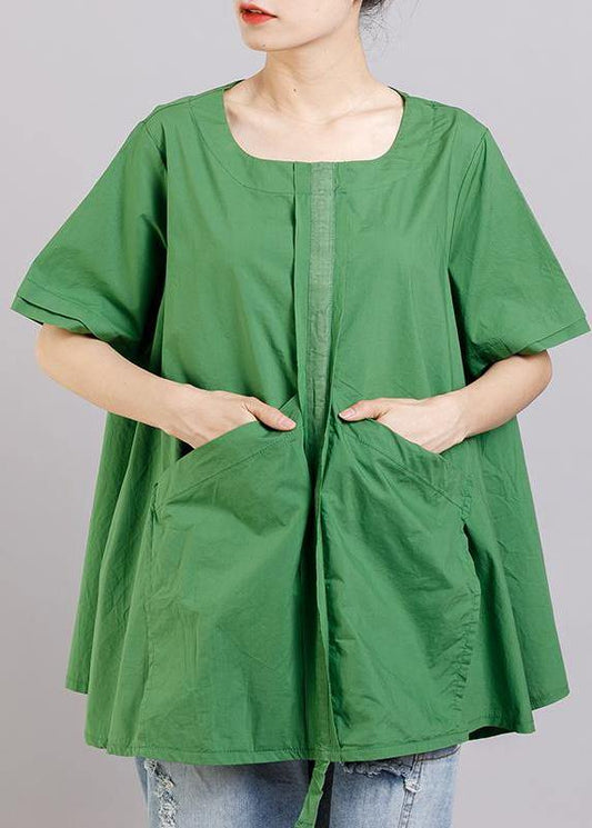 Italian Cotton Box Top Round Neck Spliced Blouse