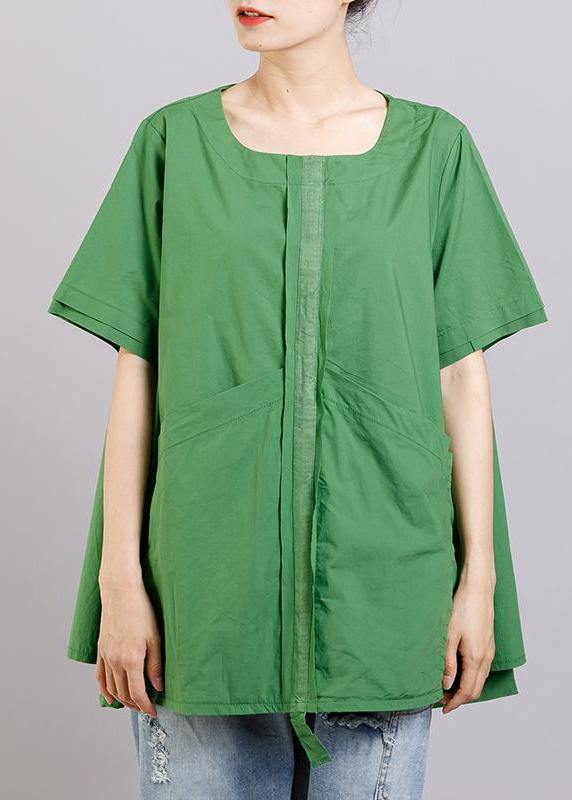 Italian Cotton Box Top Round Neck Spliced Blouse