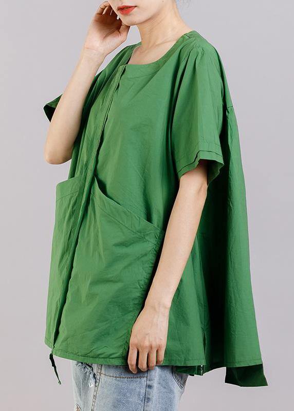 Italian Cotton Box Top Round Neck Spliced Blouse