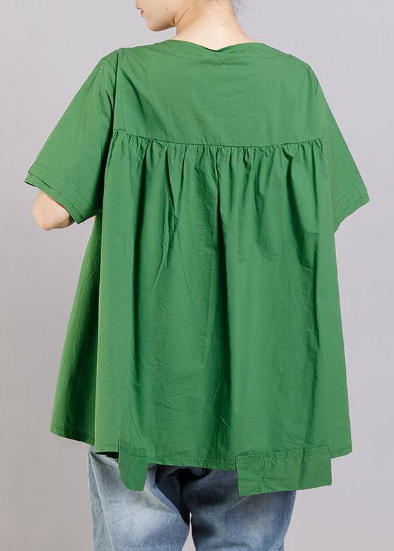 Italian Cotton Box Top Round Neck Spliced Blouse