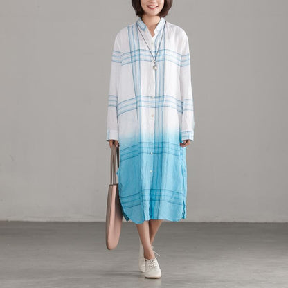 Italian Cotton Quilting Clothes Plaid Single Breasted Loose Shirt Dress