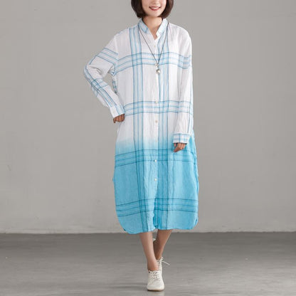 Italian Cotton Quilting Clothes Plaid Single Breasted Loose Shirt Dress