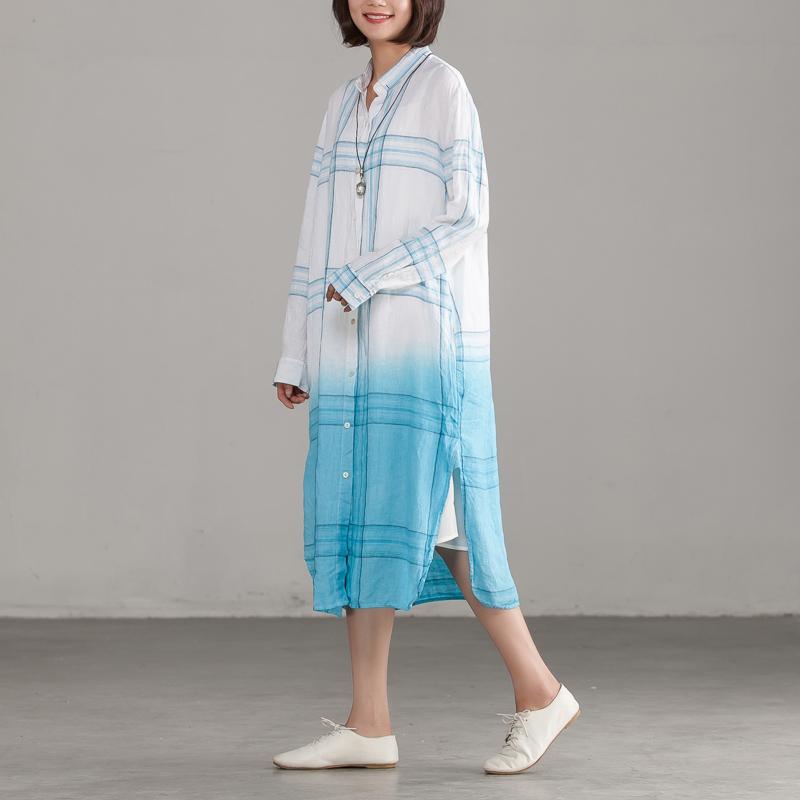 Italian Cotton Quilting Clothes Plaid Single Breasted Loose Shirt Dress