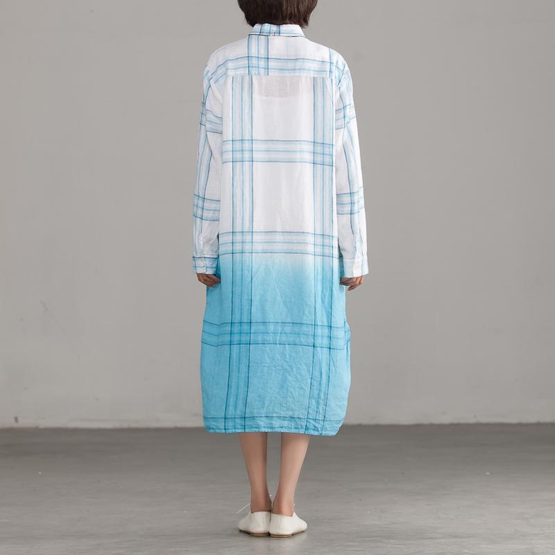 Italian Cotton Quilting Clothes Plaid Single Breasted Loose Shirt Dress