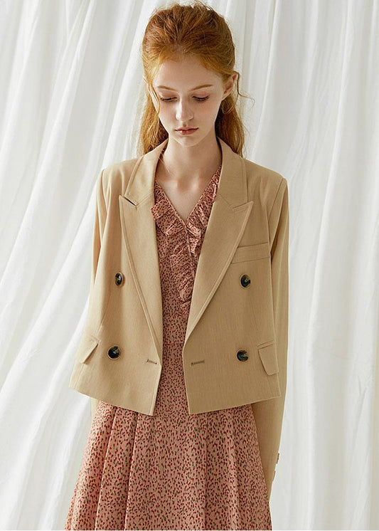 Italian Double Breast Cotton Tops Christmas Gifts Khaki Short Coat Fall