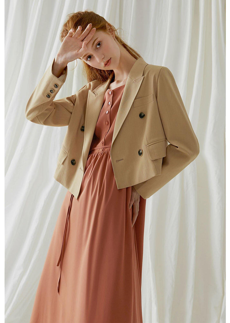 Italian Double Breast Cotton Tops Christmas Gifts Khaki Short Coat Fall