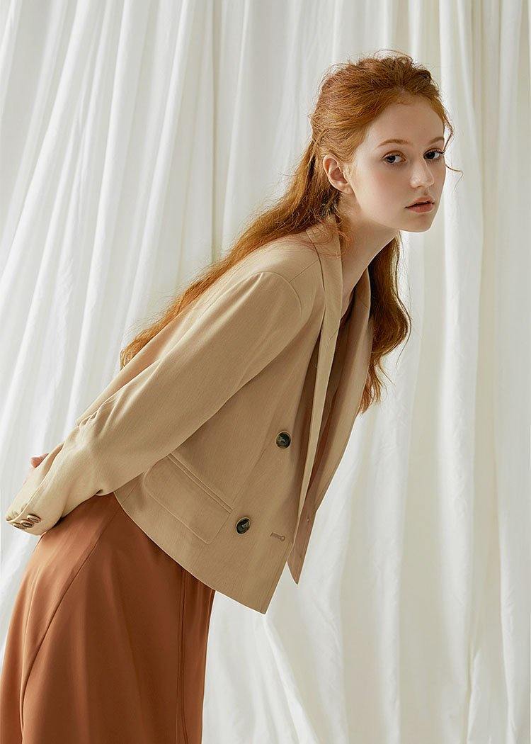 Italian Double Breast Cotton Tops Christmas Gifts Khaki Short Coat Fall