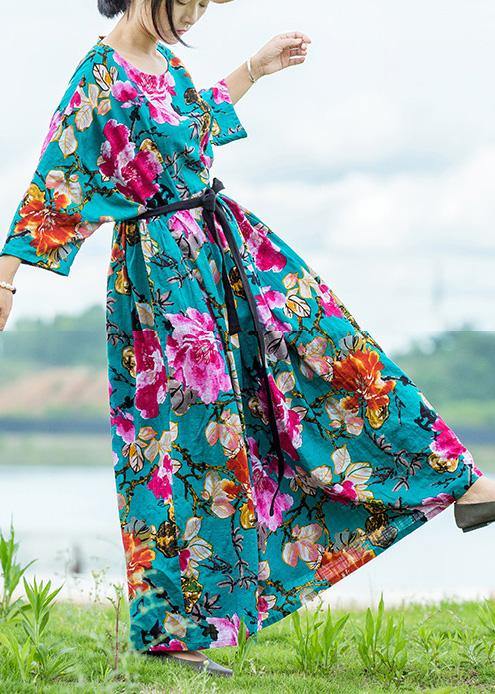 Italian Extra Large Hem Cinched Linen Dress Ideas Green Print Dresses Summer