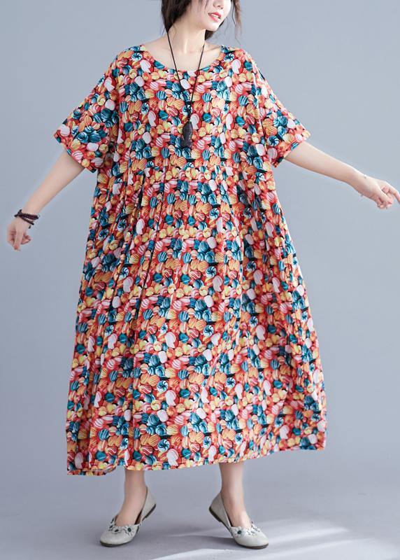 Italian Cotton Robes O Neck Cinched Maxi Summer Dress