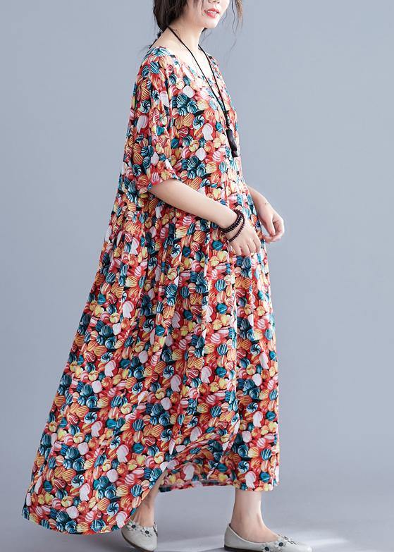 Italian Cotton Robes O Neck Cinched Maxi Summer Dress