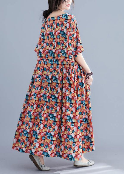Italian Cotton Robes O Neck Cinched Maxi Summer Dress