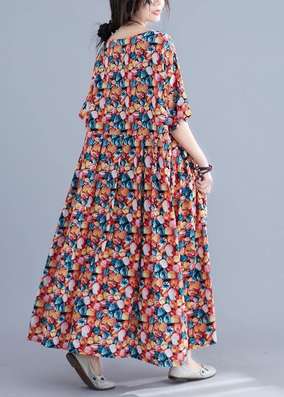 Italian Cotton Robes O Neck Cinched Maxi Summer Dress