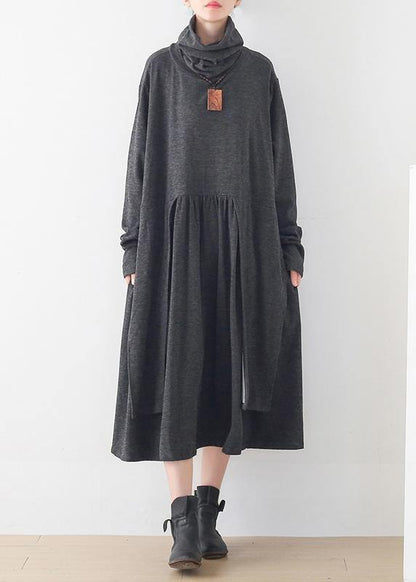 Italian Gray Tunics High Neck Asymmetric Long Dresses