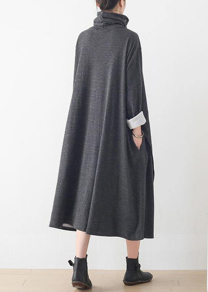 Italian Gray Tunics High Neck Asymmetric Long Dresses