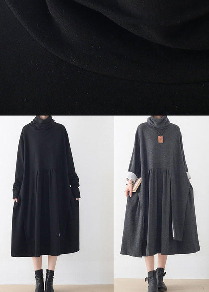 Italian Gray Tunics High Neck Asymmetric Long Dresses