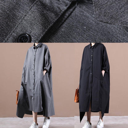 Italian Gray Dresses Lapel Asymmetric Loose Spring Dress