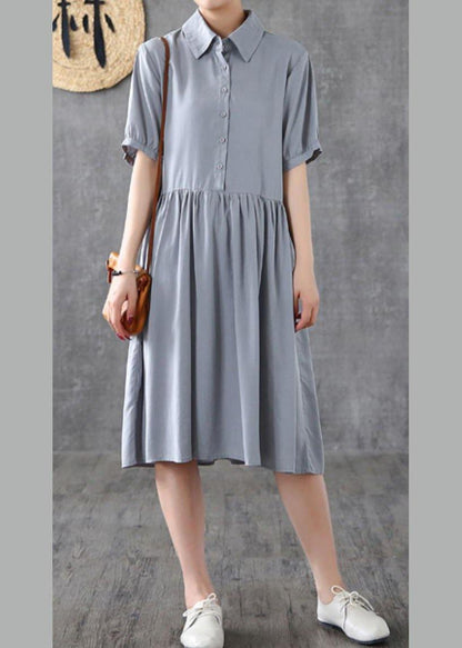 Italian Gray Quilting Dresses Lapel Cinched Art Dresses