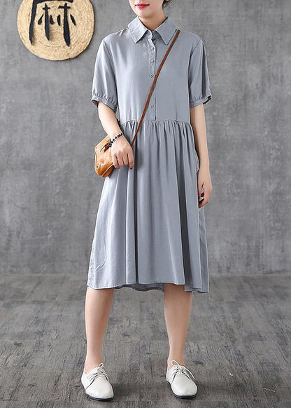 Italian Gray Quilting Dresses Lapel Cinched Art Dresses