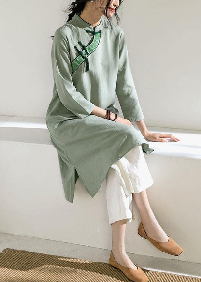 Italian Green Cotton Wardrobes O Neck Embroidery Daily Dresses