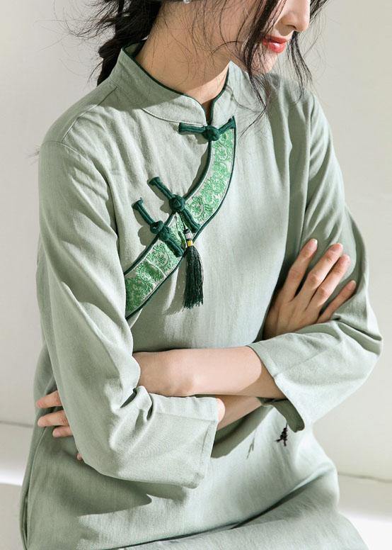Italian Green Cotton Wardrobes O Neck Embroidery Daily Dresses