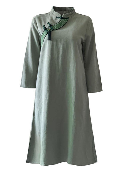 Italian Green Cotton Wardrobes O Neck Embroidery Daily Dresses