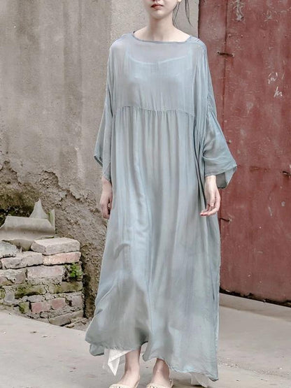 Italian Green Quilting Dresses O Neck Large Hem Traveling Dresses