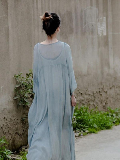 Italian Green Quilting Dresses O Neck Large Hem Traveling Dresses