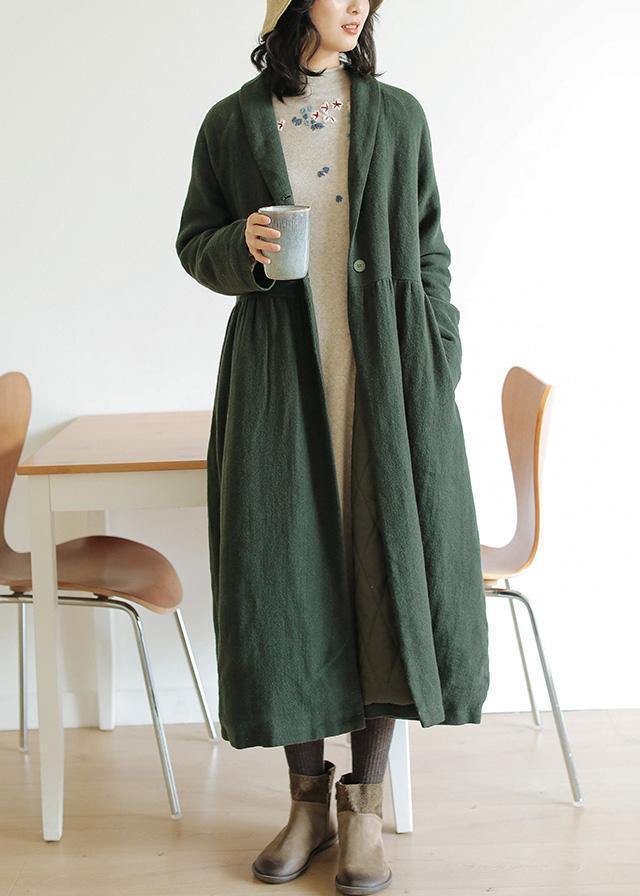 Italian Green Fine Outwear Tunic Tops Cinched Winter Coat