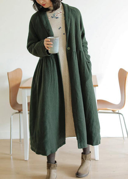 Italian Green Fine Outwear Tunic Tops Cinched Winter Coat