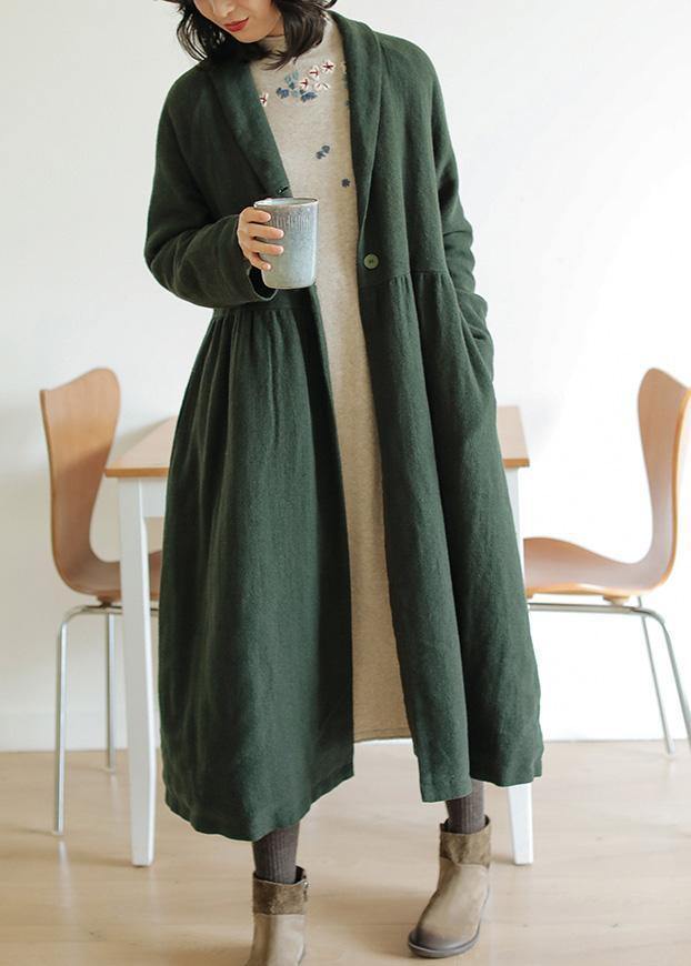 Italian Green Fine Outwear Tunic Tops Cinched Winter Coat