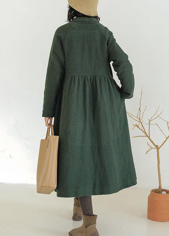 Italian Green Fine Outwear Tunic Tops Cinched Winter Coat