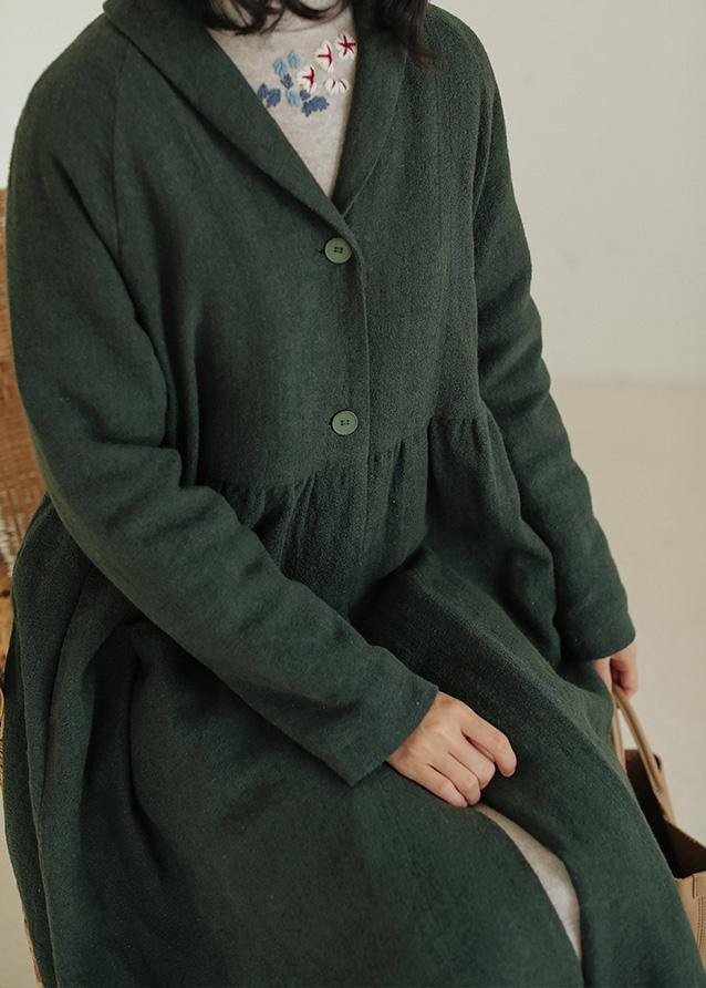 Italian Green Fine Outwear Tunic Tops Cinched Winter Coat