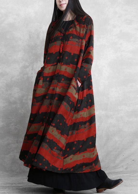 Italian Hooded Button Down Fine Clothes for Red Print Daily Coats