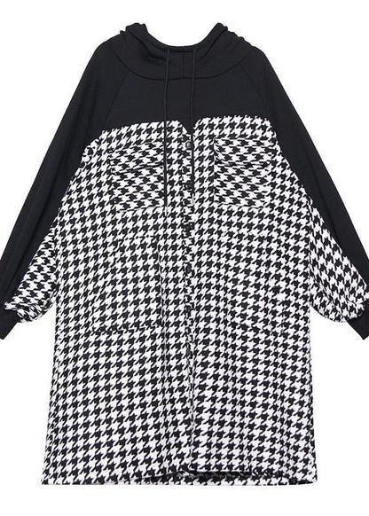 Italian Hooded Cotton Plaid Tunic Dress Inspiration Black Cotton Robes Dresses