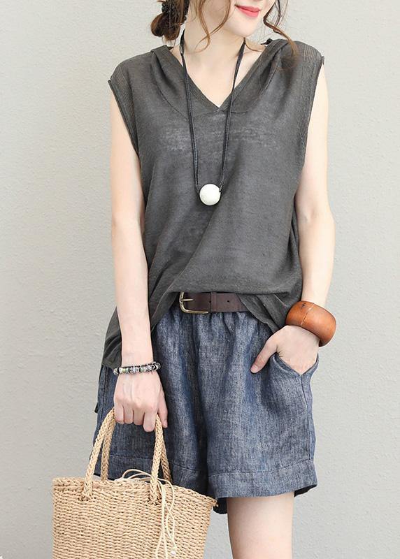 Italian Hooded Cotton Shirts Design Dark Gray Shirts Summer