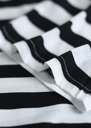 Italian Hooded Cotton Top Silhouette Outfits Black White Striped Shirt Summer