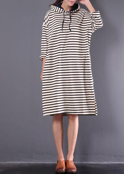 Italian Hooded Drawstring Linen Spring Dresses Ideas Black Striped Dresses