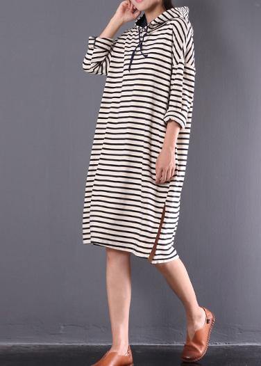 Italian Hooded Drawstring Linen Spring Dresses Ideas Black Striped Dresses