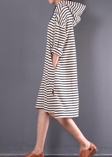 Italian Hooded Drawstring Linen Spring Dresses Ideas Black Striped Dresses
