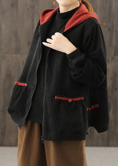 Italian Hooded Zippered Trench Coat Red Tunic Jackets