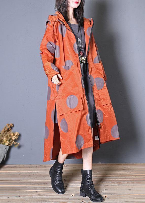 Italian Hooded Zippered Fine Clothes Red Dotted Dresses Coats Fall