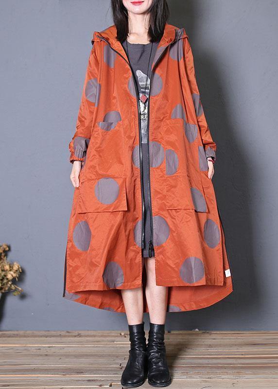 Italian Hooded Zippered Fine Clothes Red Dotted Dresses Coats Fall