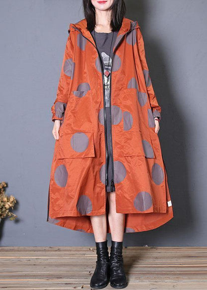 Italian Hooded Zippered Fine Clothes Red Dotted Dresses Coats Fall