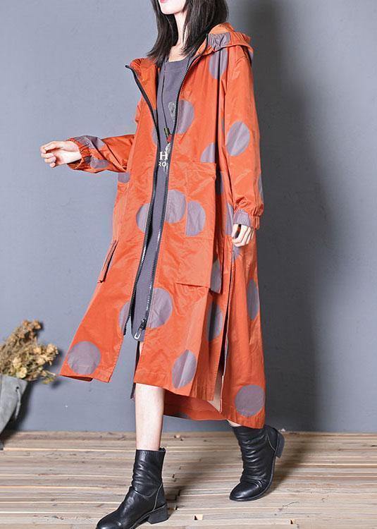 Italian Hooded Zippered Fine Clothes Red Dotted Dresses Coats Fall