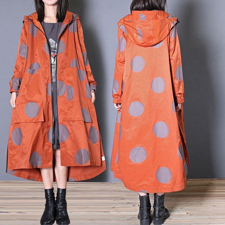 Italian Hooded Zippered Fine Clothes Red Dotted Dresses Coats Fall